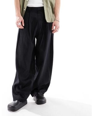 Bershka 100% Linen Tailored Trouser - Black