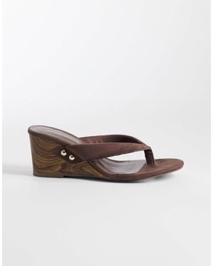 Glamorous Flip Flop Wedge Sandals - Brown