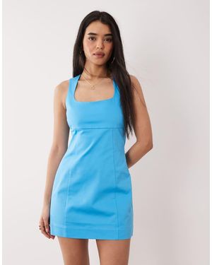 ASOS Square Neck Structured Cotton Mini Sundress - Blue