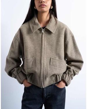 TOPSHOP Clean Cropped Quilted Lined Bomber Jacket With Wool - Brown
