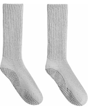 Oysho Chaussettes classiques côtelées en coton mélangé pour yoga et pilates en moyen chiné - Blanc