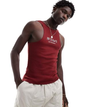 ASOS Top Senza Maniche Attillato Scuro Con Scritta Stampata Sul Petto - Rosso