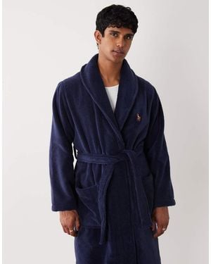 Polo Ralph Lauren Large Script Logo Embroidered Cotton Terry Robe - Blue
