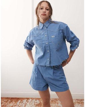 Wrangler Pantaloncini A Pieghe Color Azzurro Zucchero Filato - Blu