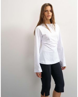 TOPSHOP Cinched Waist Long Sleeve Raglan T-shirt - White