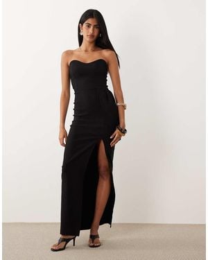 Vesper Bengaline Sweetheart Bandeau Thigh Split Maxi Dress - White