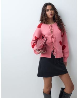 Pieces Gilet en maille à nouer sur le devant à imprimé cœurs roses