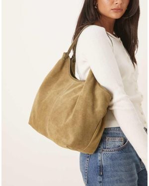 ASOS Suede Pinched Handle Scoop Tote Bag - Natural
