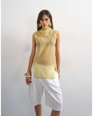 TOPSHOP Organza Collapsed Funnel Neck Top - White
