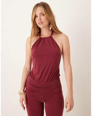 Motel Miasa Backless Halter Cupro Top - Red