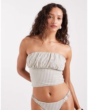 ASOS – piper – trägerloses tankini-oberteil aus papertouch-material mit geraffter vorderseite und karomuster - Weiß
