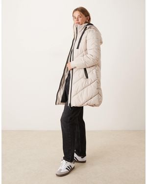 Jdy Chevron Hooded Padded Coat Stone - Natural