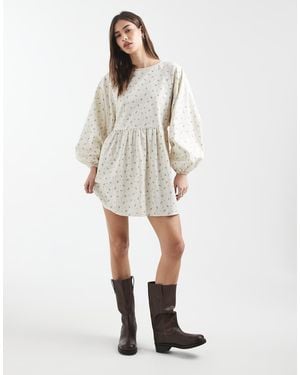 Daisy Street Long Sleeve Smock Mini Dress - White