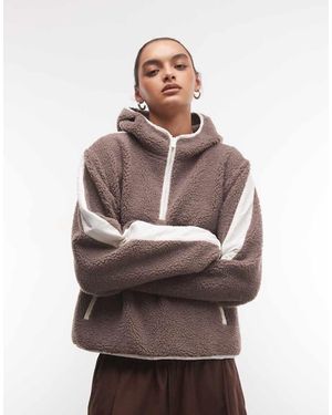 ASOS Weekend Collective Hoodie Met Halve Rits, Kleurvlakken En Borg, Met Nylon Inzetstuk - Grijs