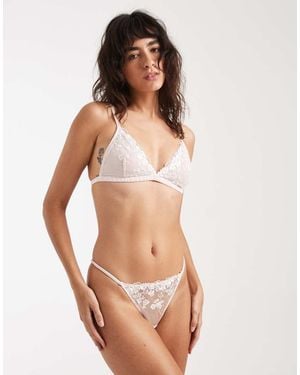New Look Lace Embroidered Thong - Natural