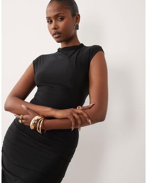 ASOS Robe longue à mancherons avec détail lacé et fronces - noir