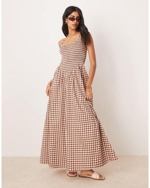 ASOS Scoop Neck Crinkle Maxi Dress With Cross Back - Pink