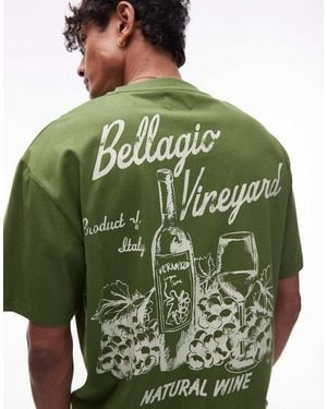 TOPMAN T-Shirt Oversize Con Stampa "Vineyard" Sul Davanti E Sul Retro - Verde
