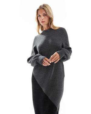 Object Gebreide Maxi Jurk Met Kleurvlakken - Grijs