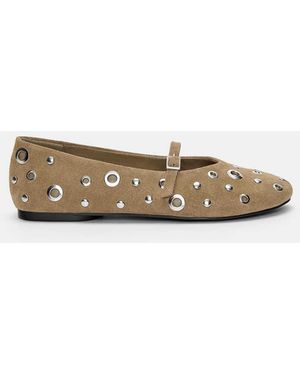 Pull&Bear Studded Leather Ballerinas - White