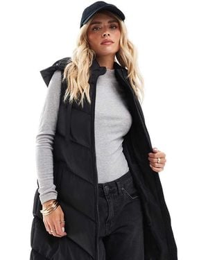 Threadbare Petite Longline Padded Gilet With Hood - Black