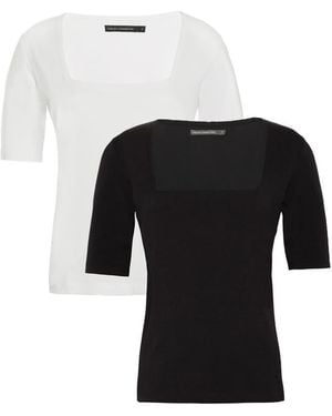 French Connection 2 Pack Cotton Square Neck Short Sleeve Tops - White