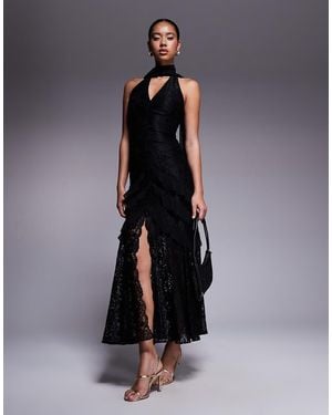 Forever New Scarf Neck Ruffle Lace Maxi Dress - Blue