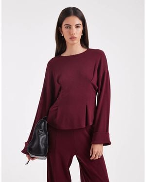 ASOS Fine Knitted Cinch Waist Deep-cuff Long Sleeve Top - Purple