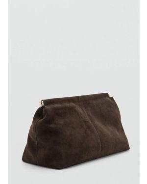 Mango Bolso Clutch Extragrande De Ante De - Marrón