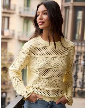 Threadbare Long Sleeve Pointelle Crochet Knit Jumper - Natural