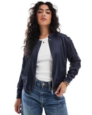 French Connection Chaqueta Bomber Con Mangas Fruncidas De Satén Akita De - Azul