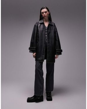 TOPSHOP Faux Leather Mid Length Coat - Black