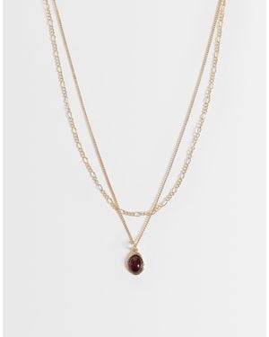 ASOS Collier à pendentif bordeaux multi-rangs finition e - Blanc