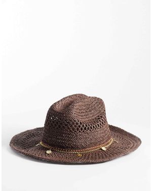 River Island Straw Hat With Coin Detail - Brown