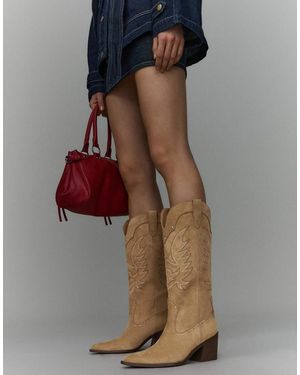 Bershka Studded Cowboy Heel Boots - White