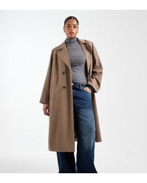 Pieces Plus Pieces Curve Longline Belted Trench Coat - Blue