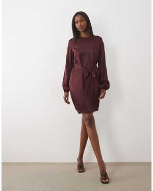 Vila Tie Waist Long Sleeve Satin Mini Dress - Red