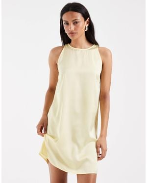 Pieces Racer Neck Satin Mini Dress - Natural