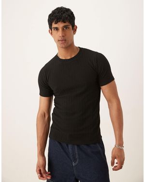ASOS – geripptes muskelshirt - Schwarz