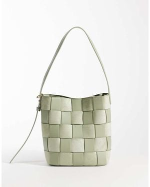 ASOS Bolso Tote Verde Estilo Bombonera Con Diseño Entretejido De Antelina Y Cuero Sintético De - Blanco