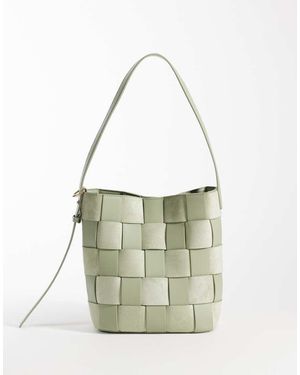 ASOS Faux Suede And Faux Leather Weave Bucket Tote Bag - White