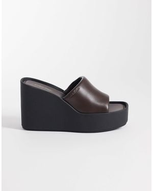 Calvin Klein Jeans Leather Wedge Mule Sandals - Black