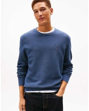 Tommy Hilfiger Flag Embroidery Textured Crew Neck Jumper - Blue