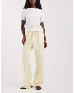 ASOS Broek Van Linnenmix Met Wijde Pijpen En Elastische Taille - Naturel