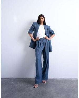 TOPSHOP Wide Pleat Suit Trousers - Blue