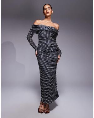 ASOS Textured Mesh Bardot Twist Front Midi Dress - Blue