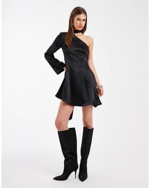 ASOS Satin Scarf Angel Sleeve Mini Dress - Black