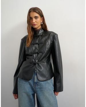 TOPSHOP Faux Leather frogging Fastening Blazer - Grey