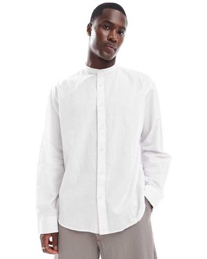SELECTED Oversized Linen Mix Grandad Collar Shirt - White