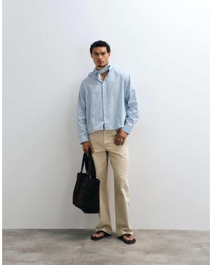 ASOS Boxy Oversized Poplin Stripe Shirt With Neck Tie - Blue